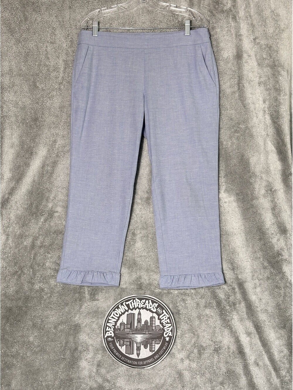 LOFT light blue cropped dress trousers with a ruffle hem size 10p